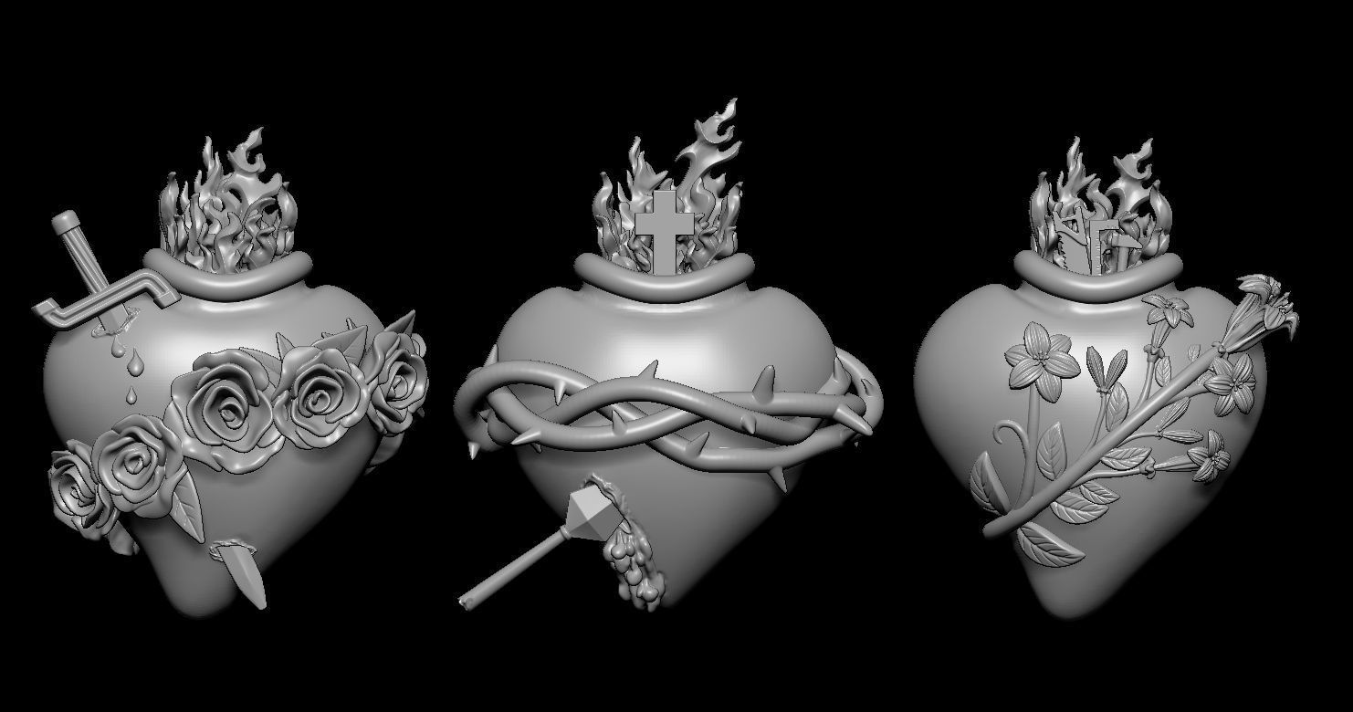 Three Sacred Hearts 3D print model 3D print model_6