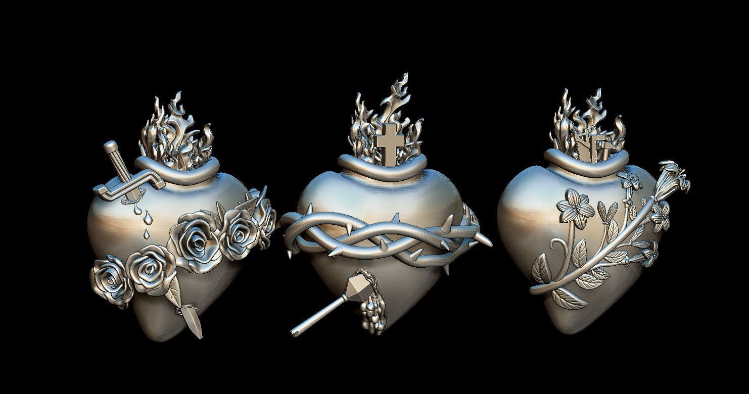 Three Sacred Hearts 3D print model 3D print model_19