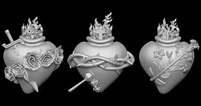 Three Sacred Hearts 3D print model 3D print model