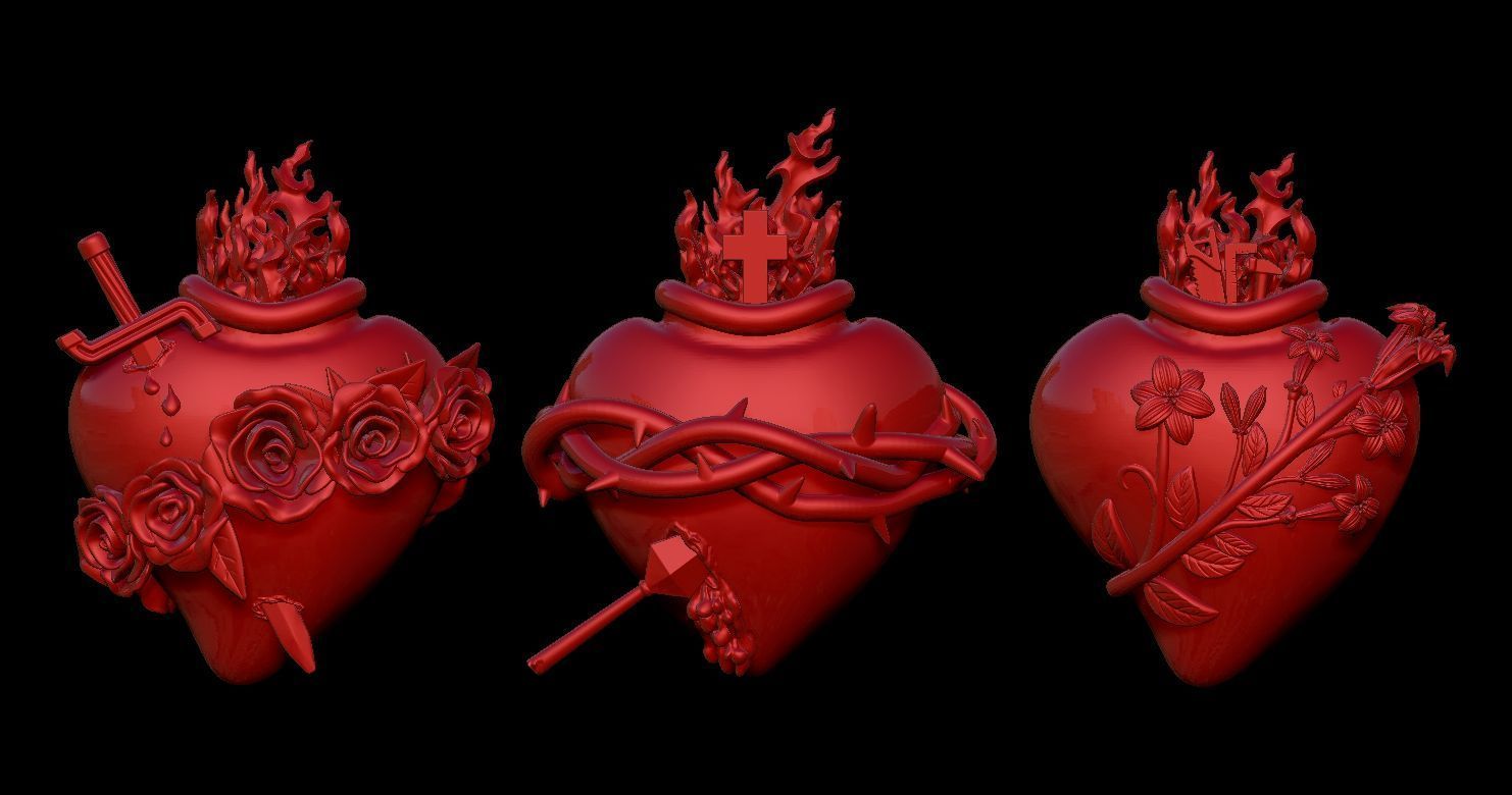 Three Sacred Hearts 3D print model 3D print model_3