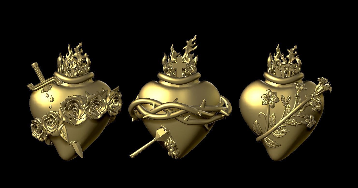 Three Sacred Hearts 3D print model 3D print model_4