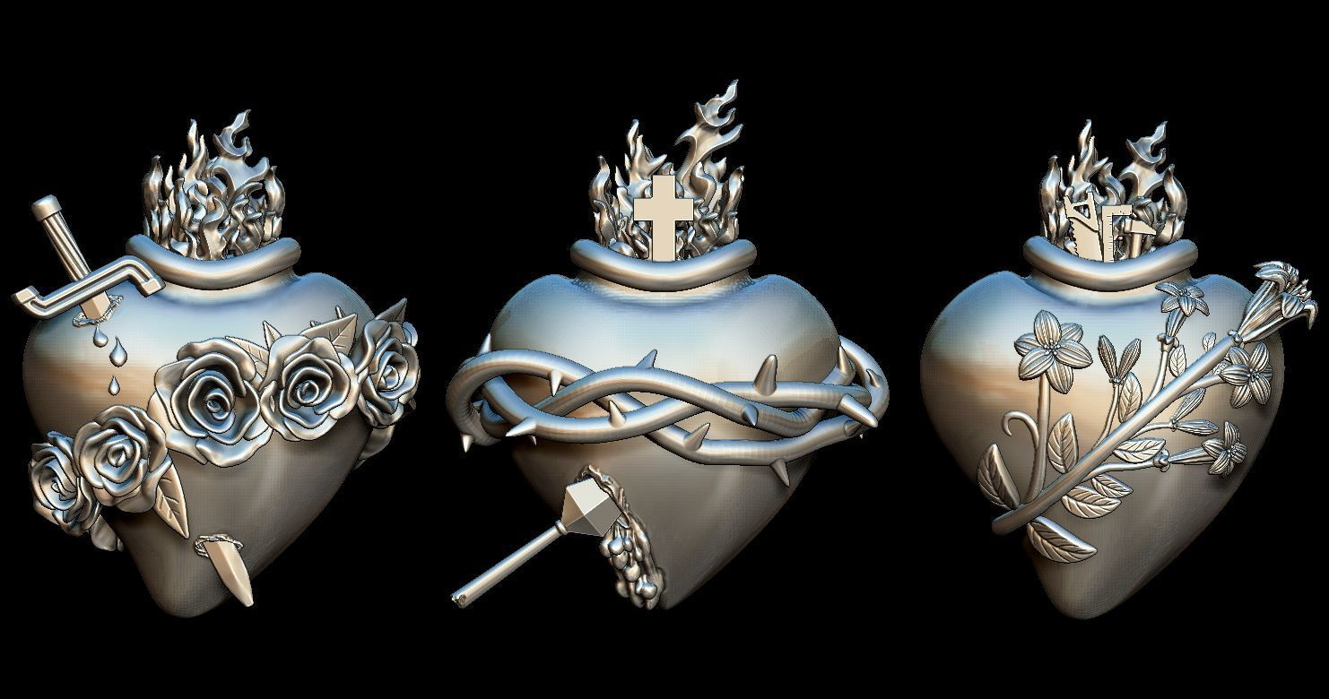 Three Sacred Hearts 3D print model 3D print model_1