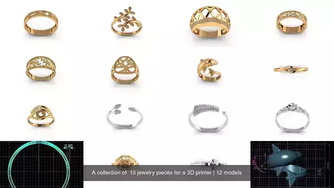 A collection of  13 jewelry pieces for a 3D printer
