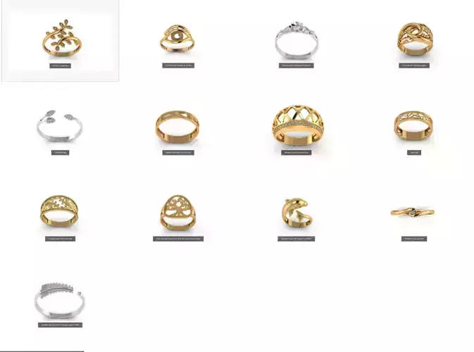 A collection of  13 jewelry pieces for a 3D printer