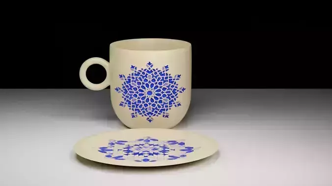 Luxury Moroccan Coffee Cup and Saucer Set 3D model