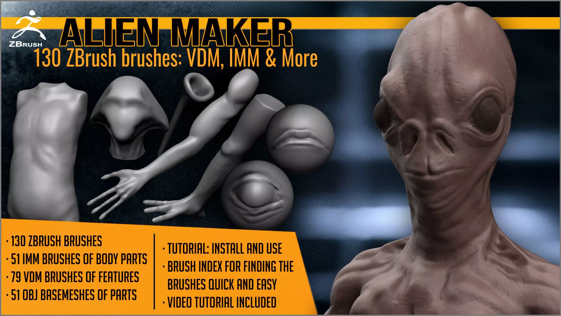 Alien Maker 130 ZBrush IMM and VDM brushes   3D model_0