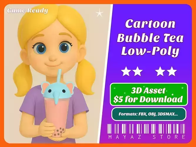 Elephant Bubble Tea Cute Low-poly 3D model