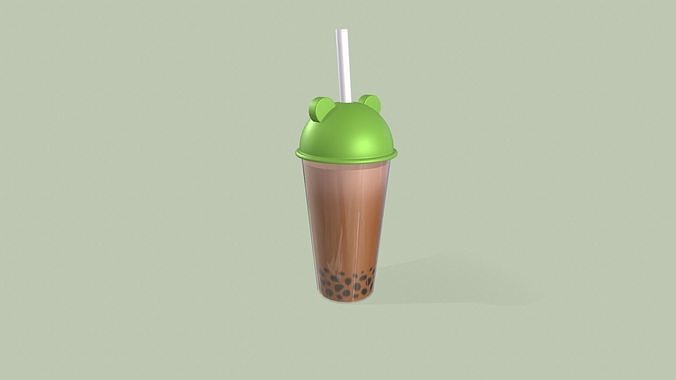 Frog Bubble Tea Cute  Low-poly 3D model 3