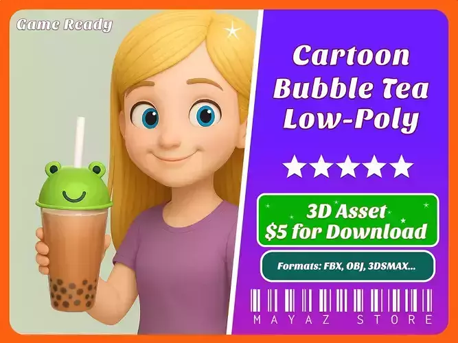 Frog Bubble Tea Cute  Low-poly 3D model