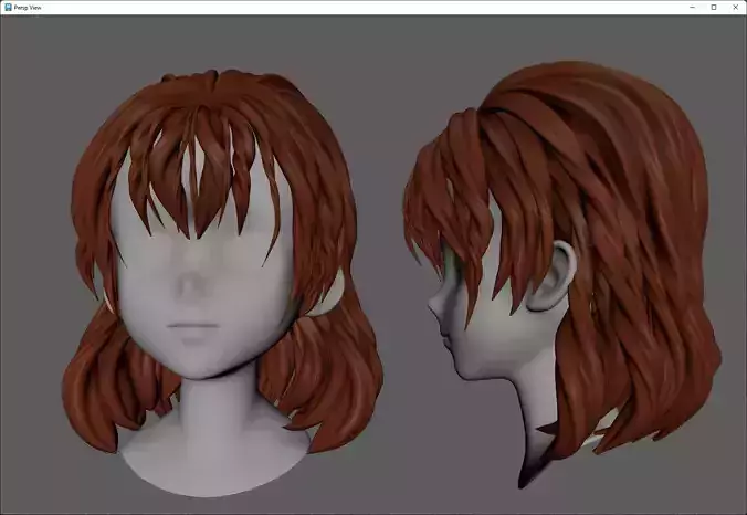 Anime hair style 45 low poly for woman and girl 