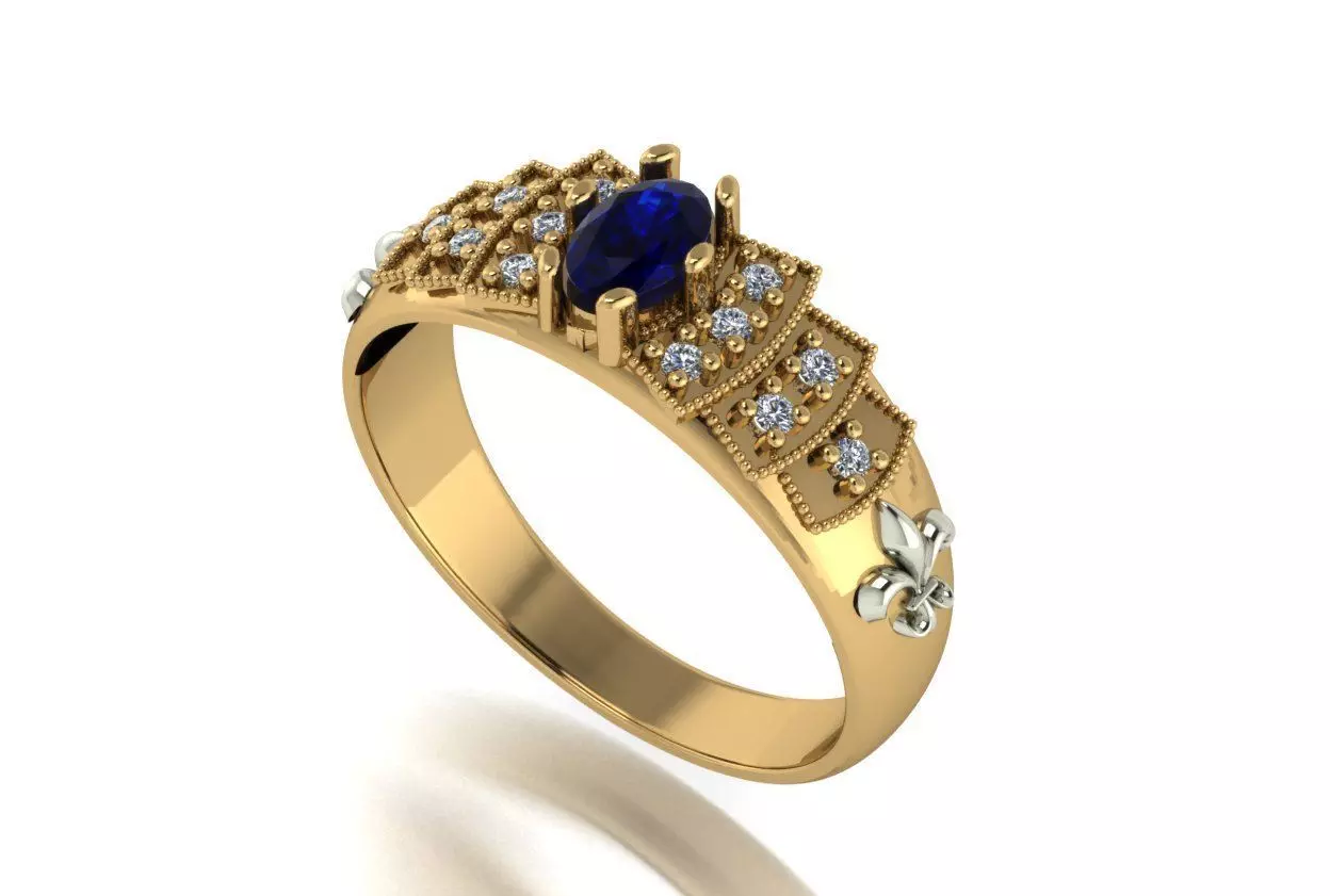 Anel de Formatura sem a placa de simbolo com Pedra Oval 3D print model_0