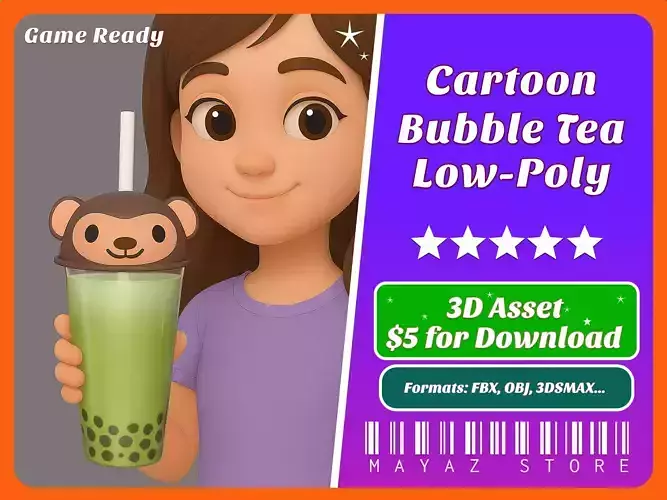 Monkey Bubble Tea Cute Low-poly 3D model