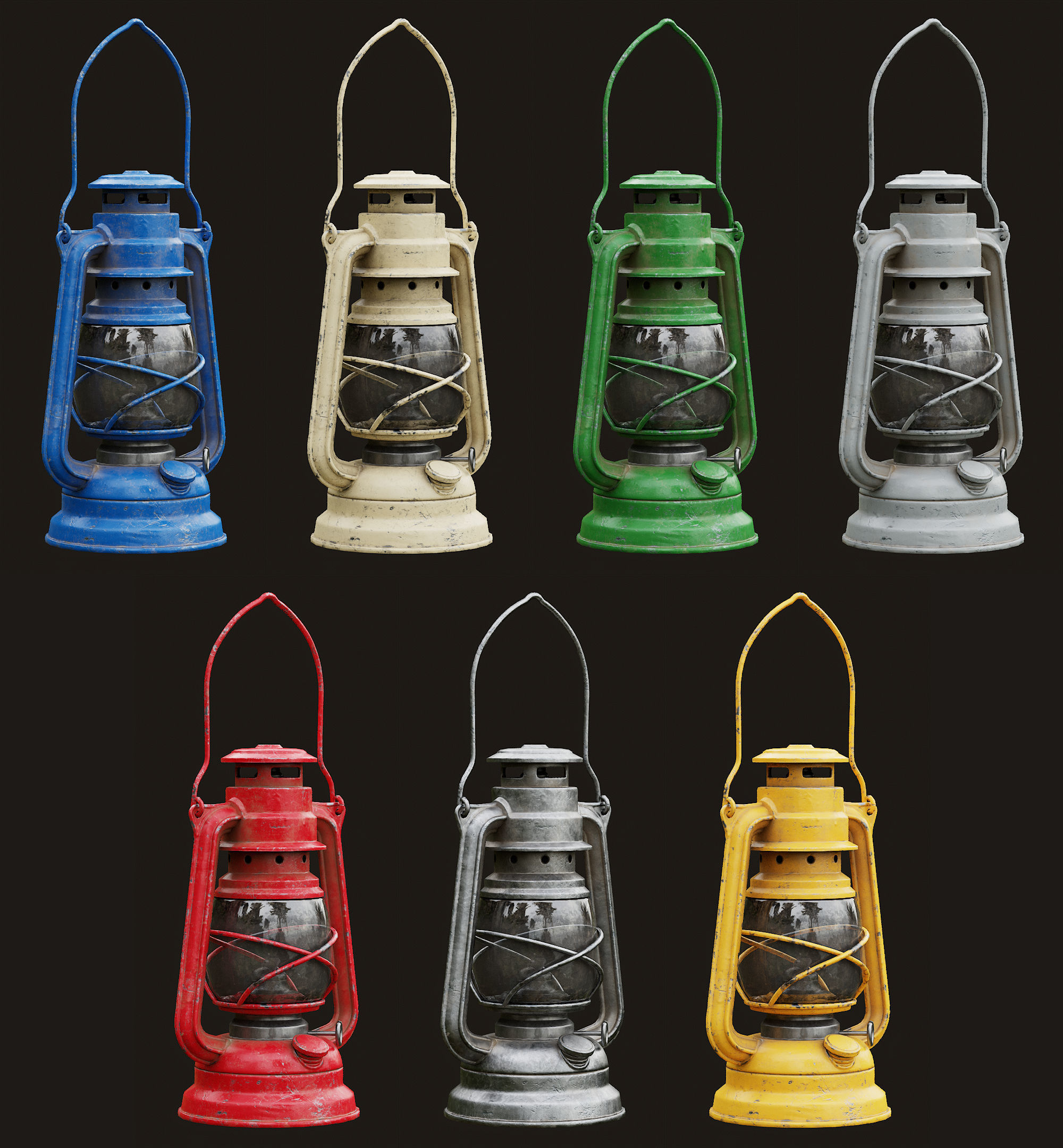 Low Poly PBR Oil Lantern Low-poly 3D model_4