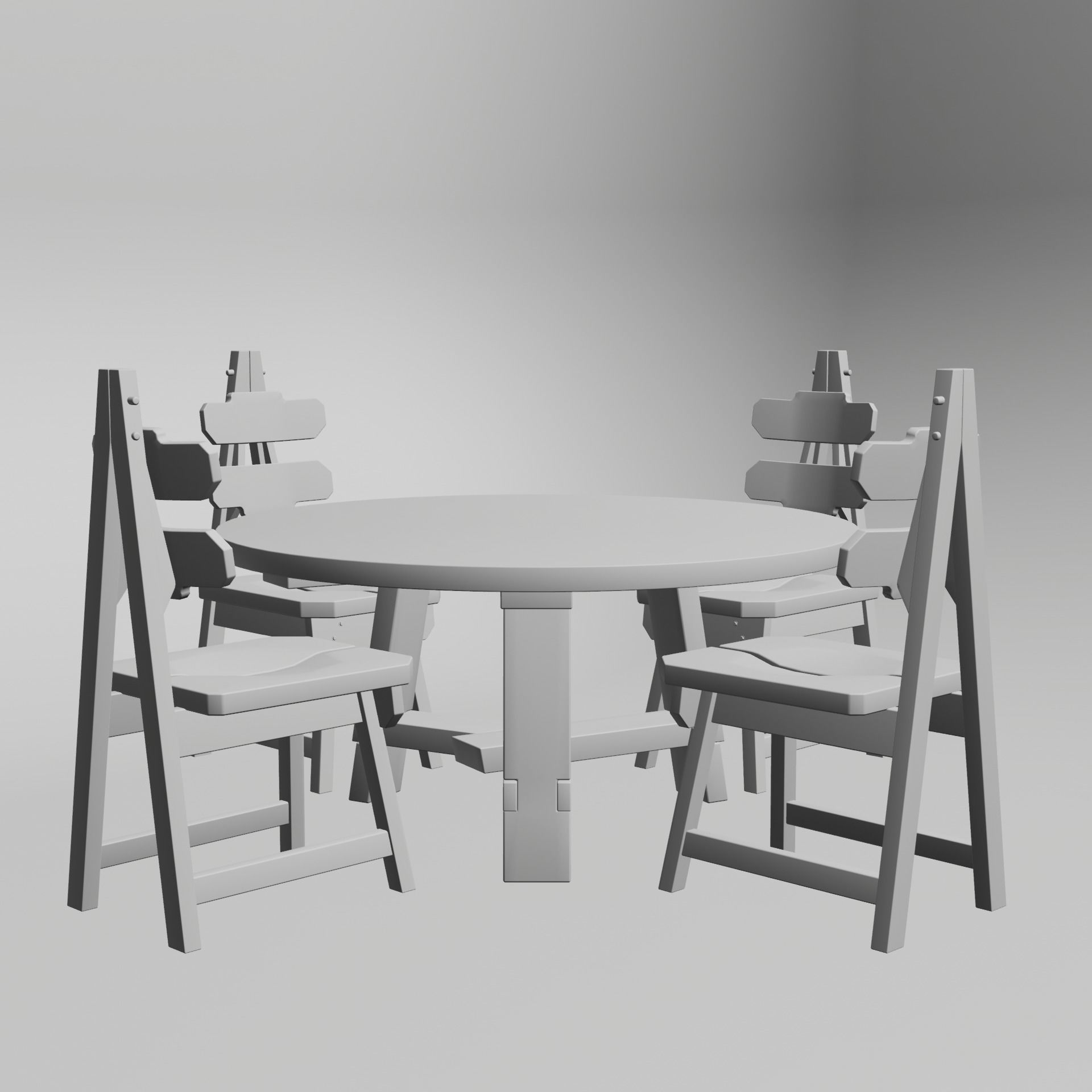 Brutalist Dining Table and Chairs Set Low-poly 3D model_2
