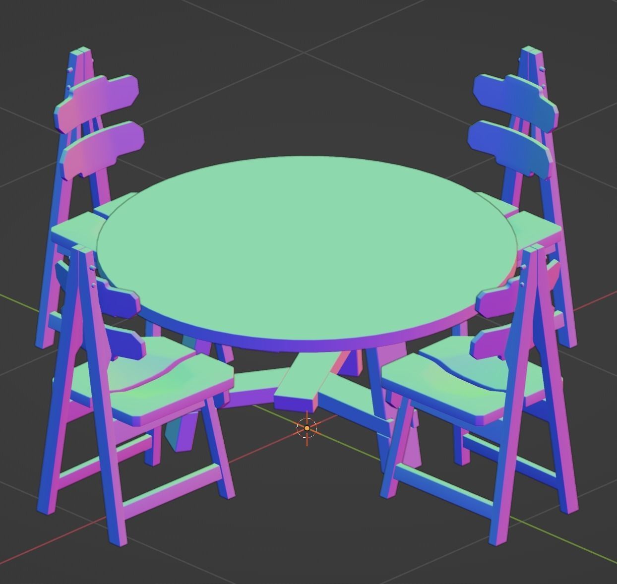 Brutalist Dining Table and Chairs Set Low-poly 3D model_4