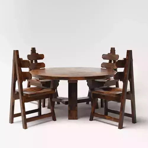 Brutalist Dining Table and Chairs Set
