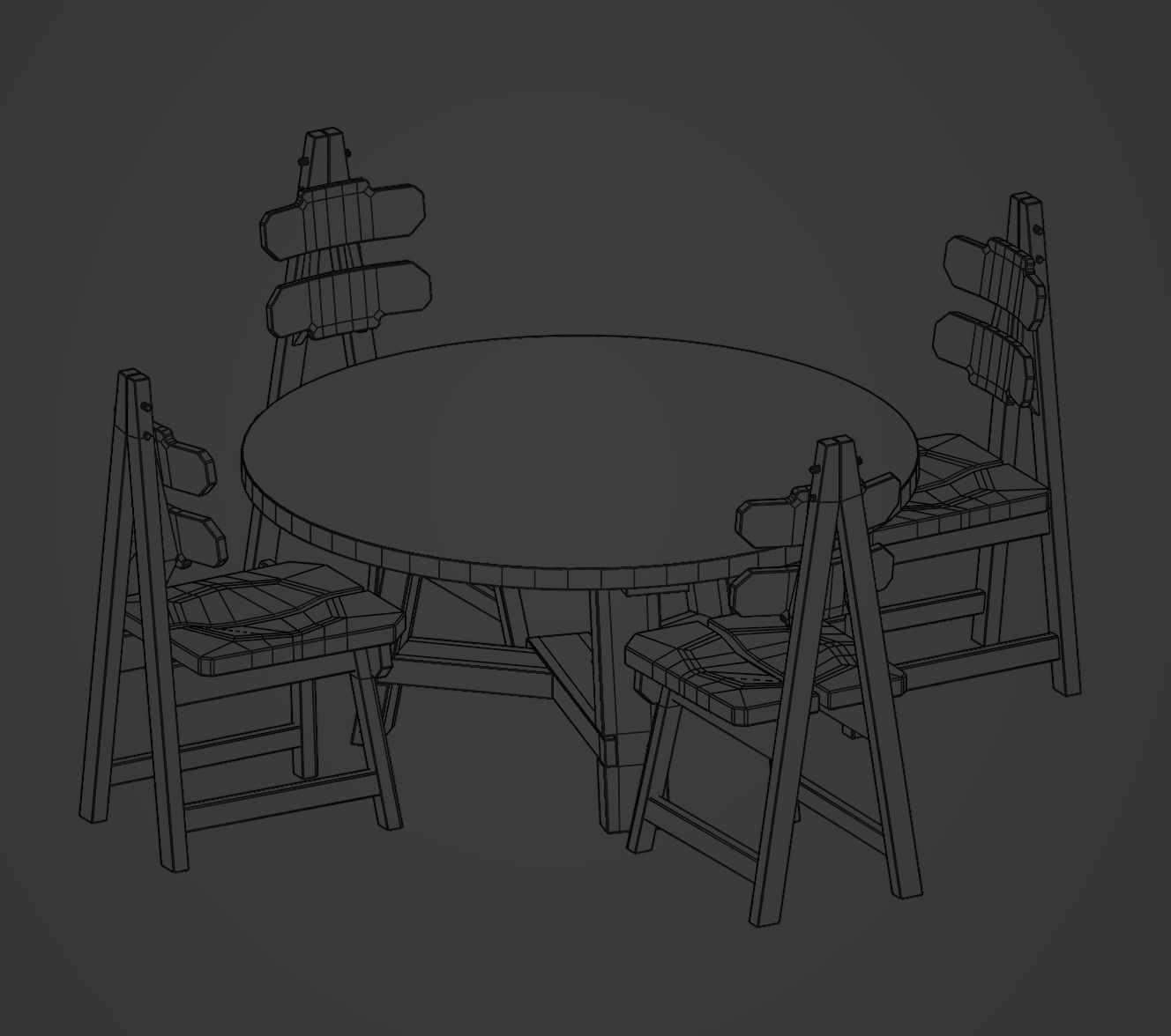 Brutalist Dining Table and Chairs Set Low-poly 3D model_3