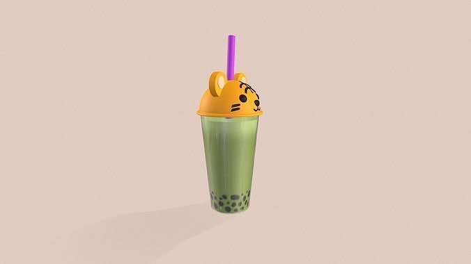 Tiger Bubble Tea Cute Low-poly 3D model 2
