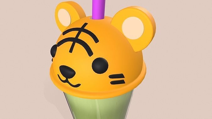 Tiger Bubble Tea Cute Low-poly 3D model 7
