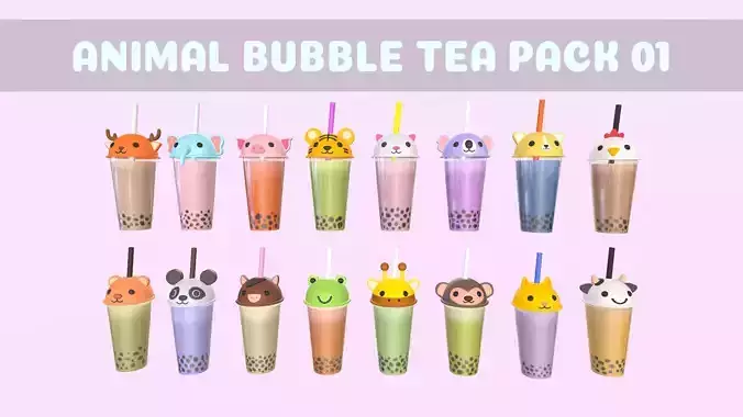 Animal Bubble Tea Pack 01 Low-poly 3D model