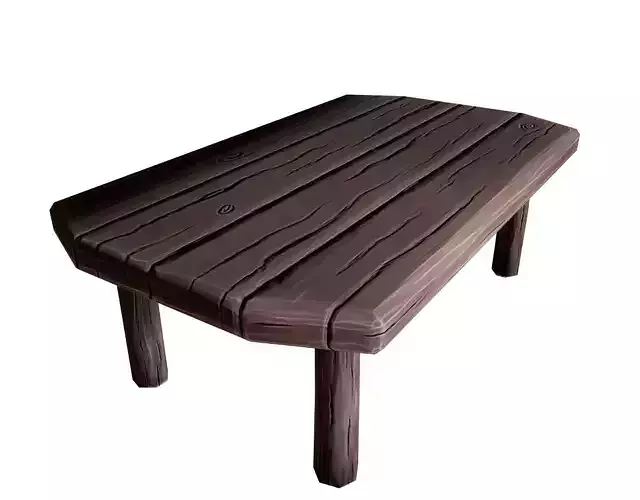 Wooden Table Stylized Low-Poly