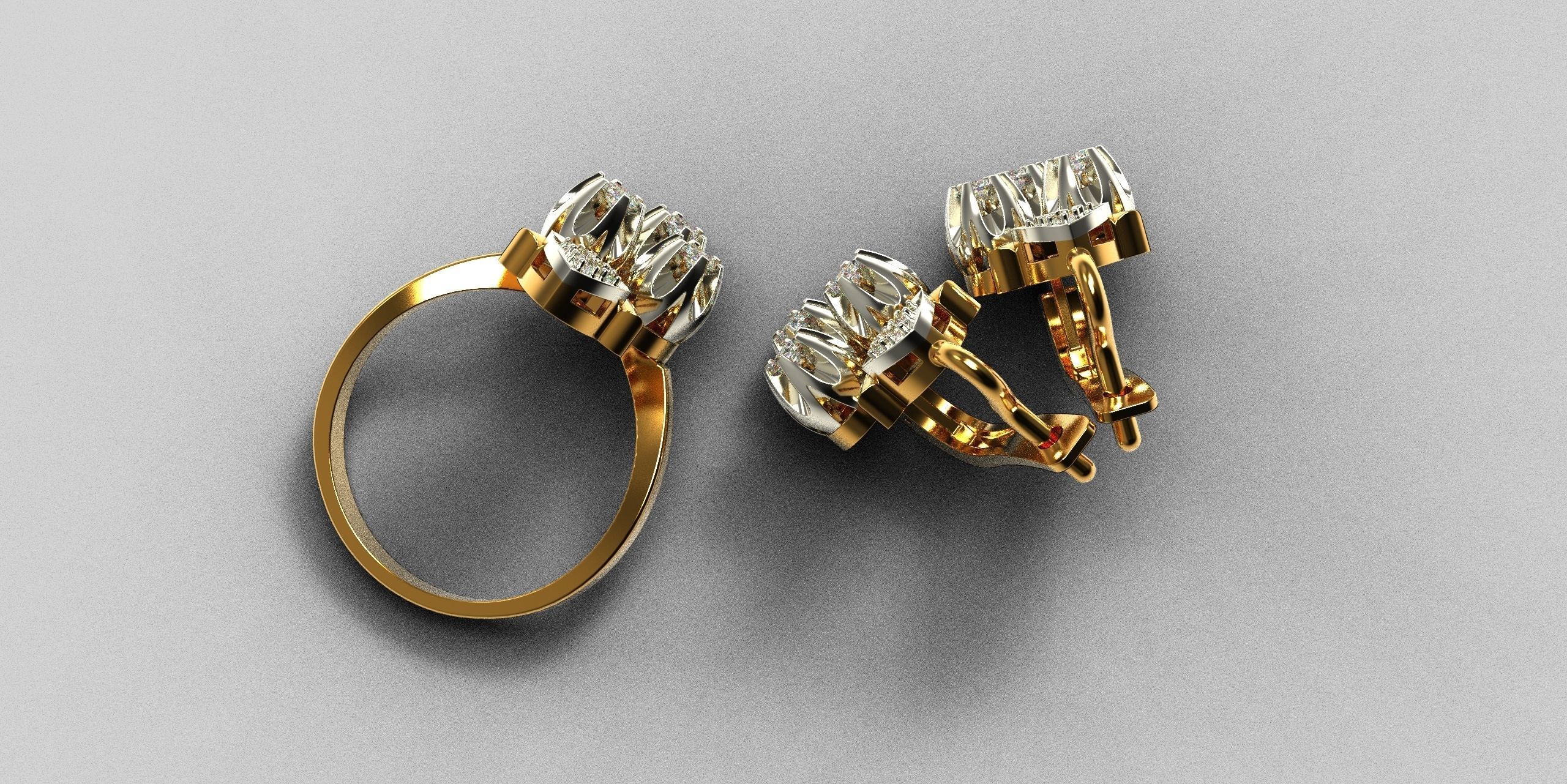 diamond ring and earrings 3D print model_3