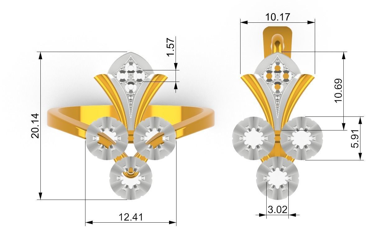 diamond ring and earrings 3D print model_4