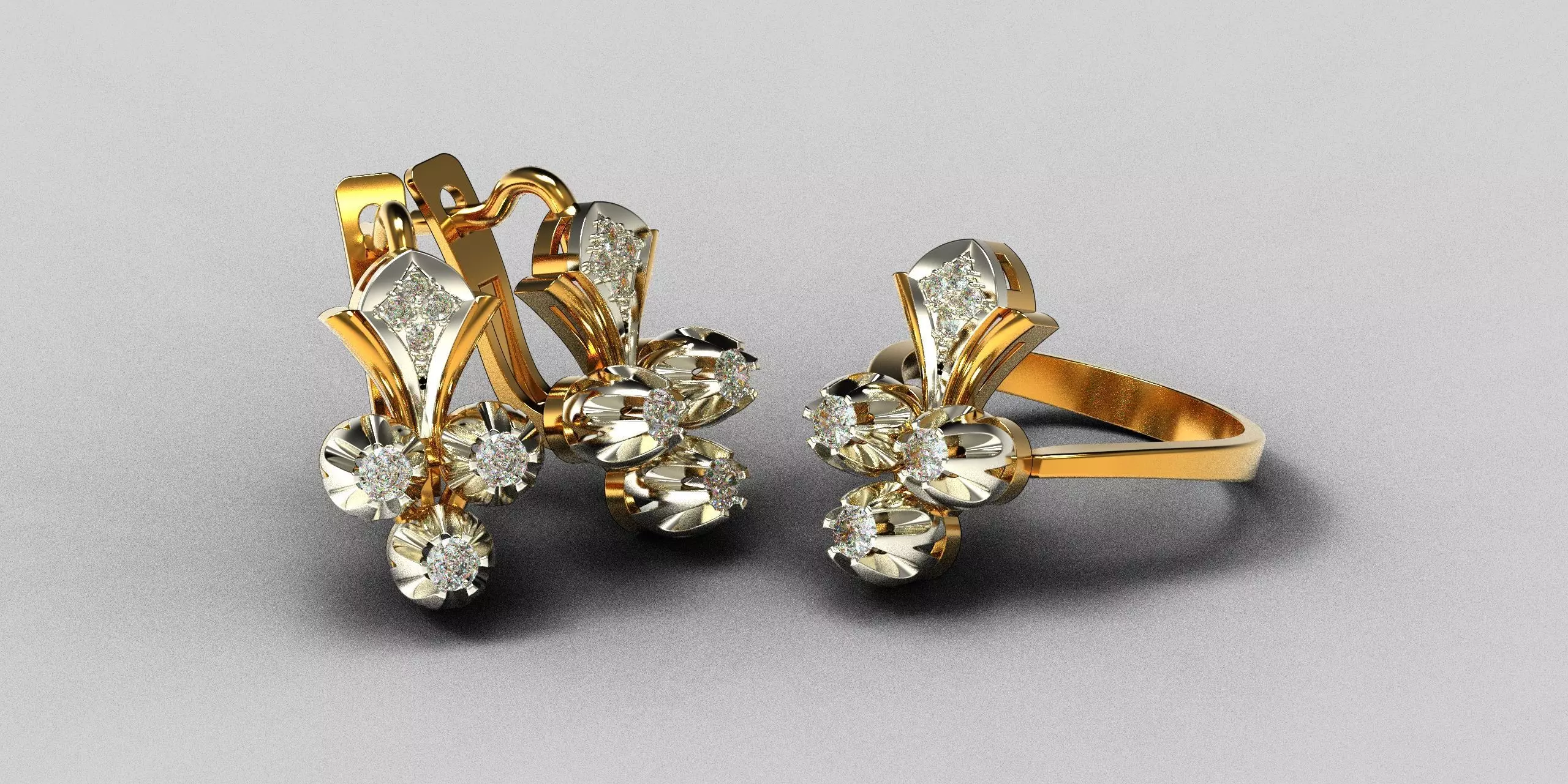 diamond ring and earrings 3D print model_0