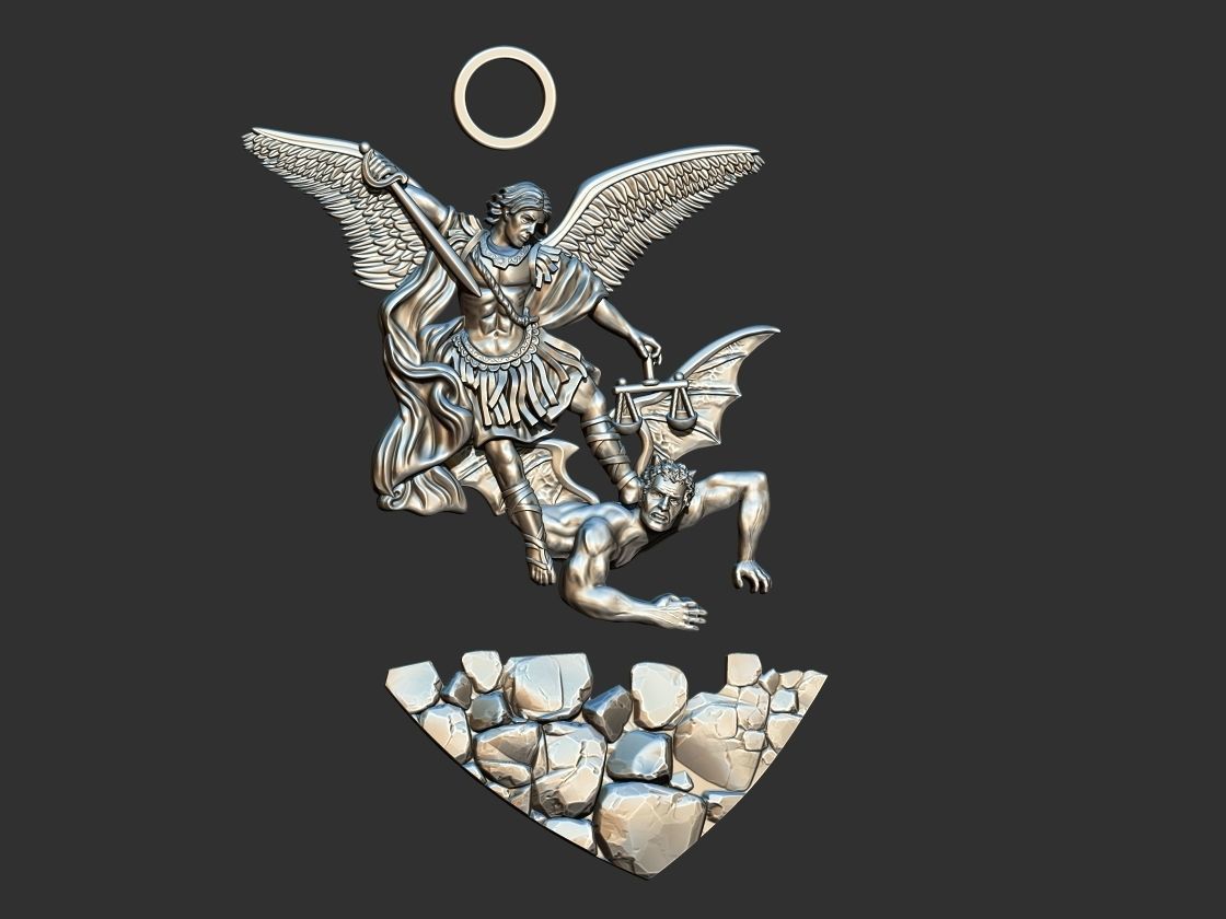 St Michael Archangel with Rocks - Miguel  3D print model_2