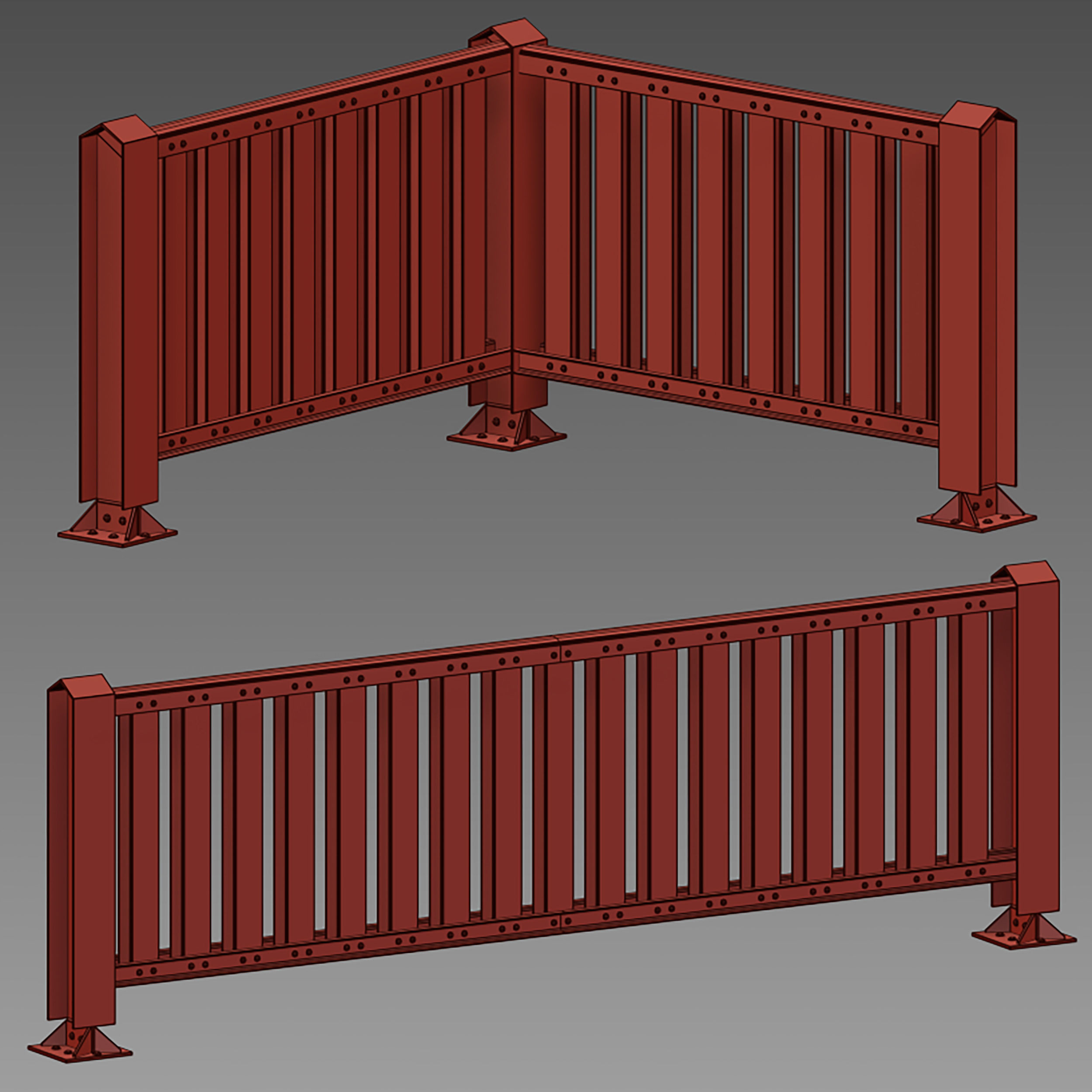 Metal fencing fence 3D model_16