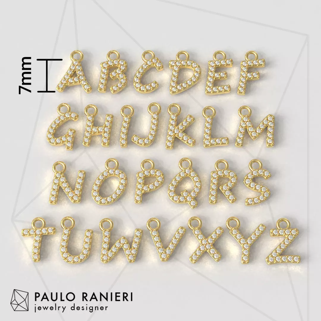 Modern Alphabet Diamond Pendants - 7mm 3D print model_0