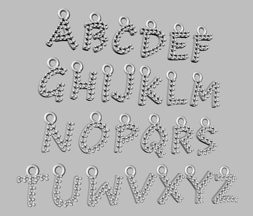 Modern Alphabet Diamond Pendants - 7mm 3D print model_19