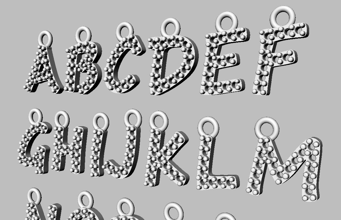Modern Alphabet Diamond Pendants - 7mm 3D print model_18