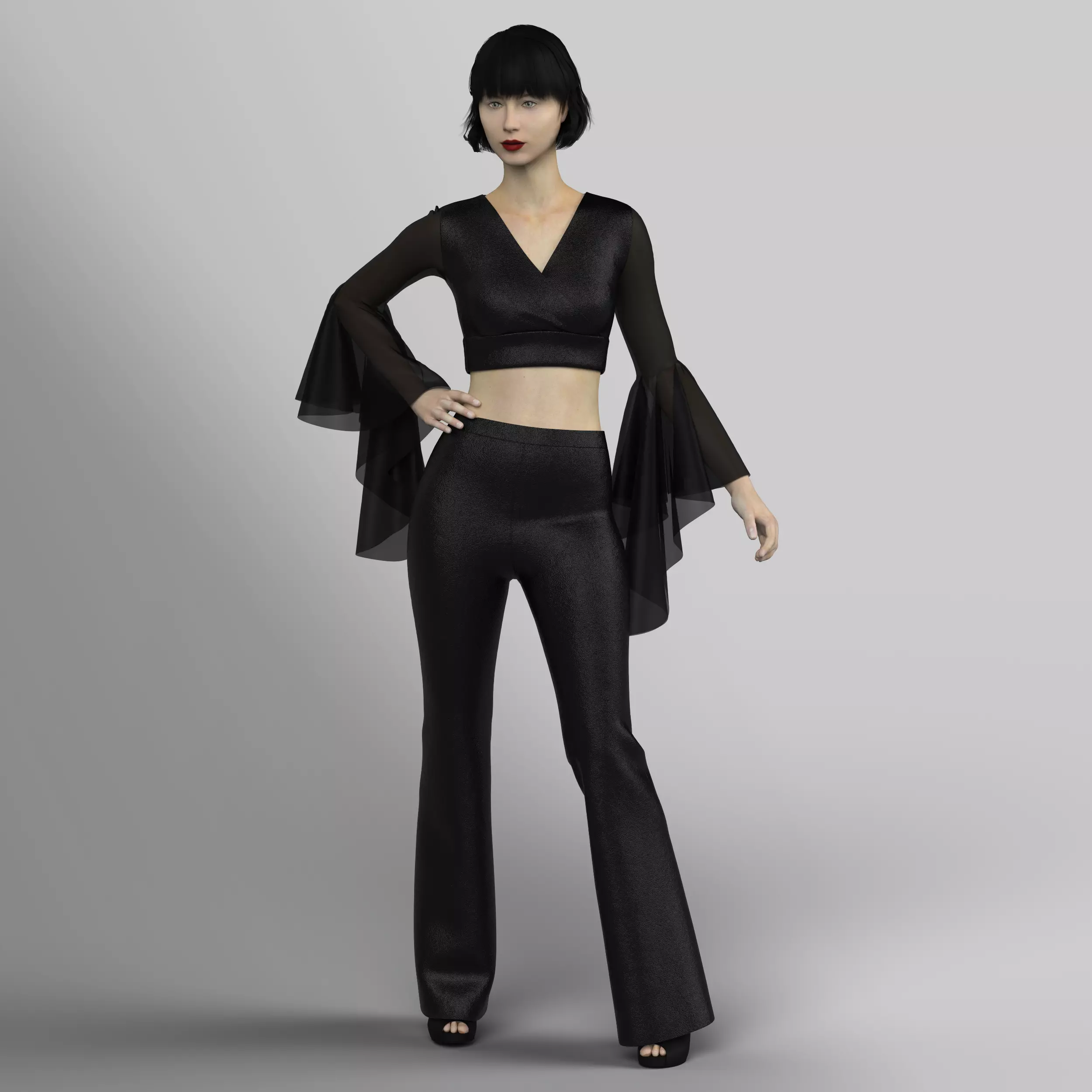 Blouse with flared-sleeve and trousers Free 3D model