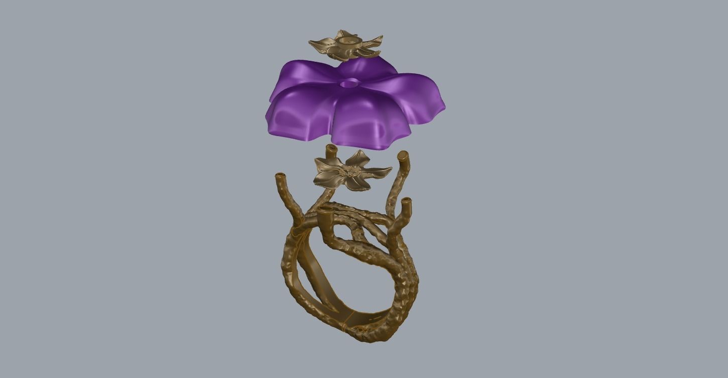 R 027 cocktail flower ring and tree texture shank 3D print model_10