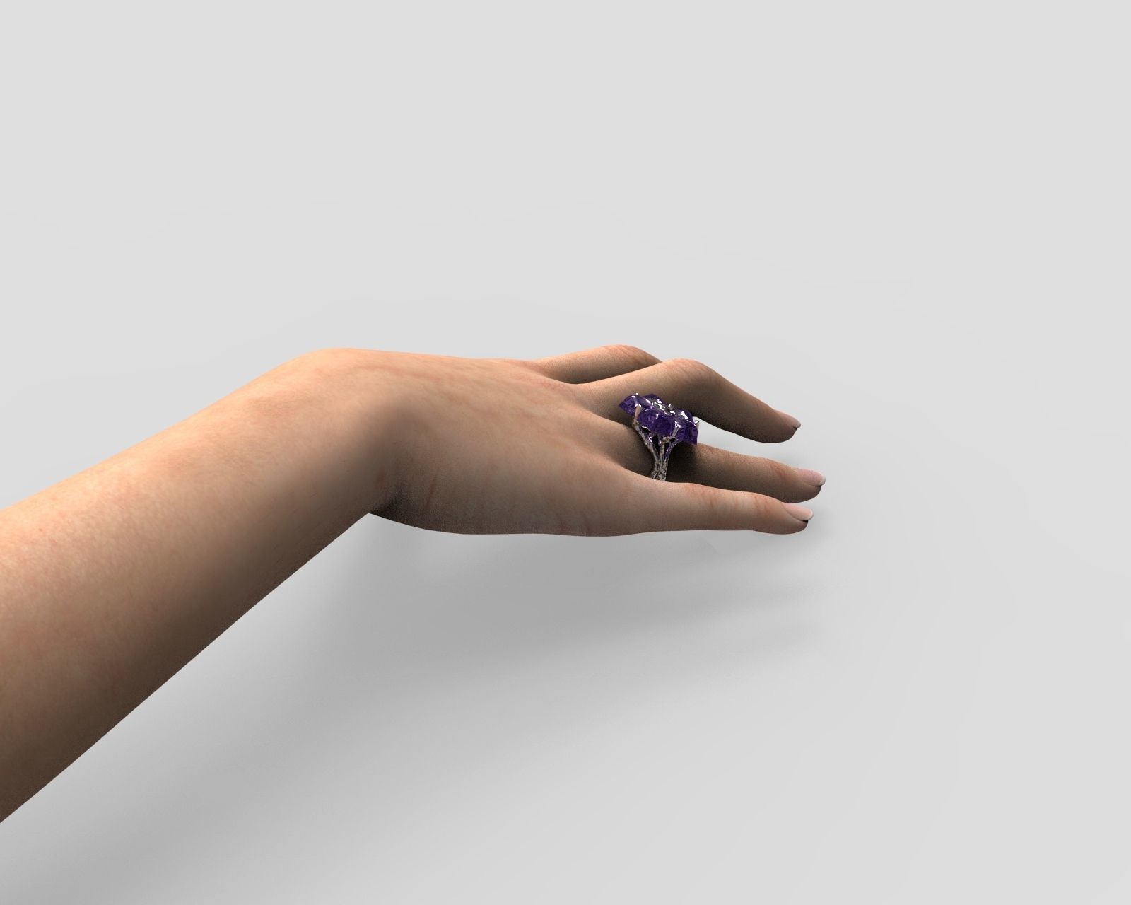 R 027 cocktail flower ring and tree texture shank 3D print model_3