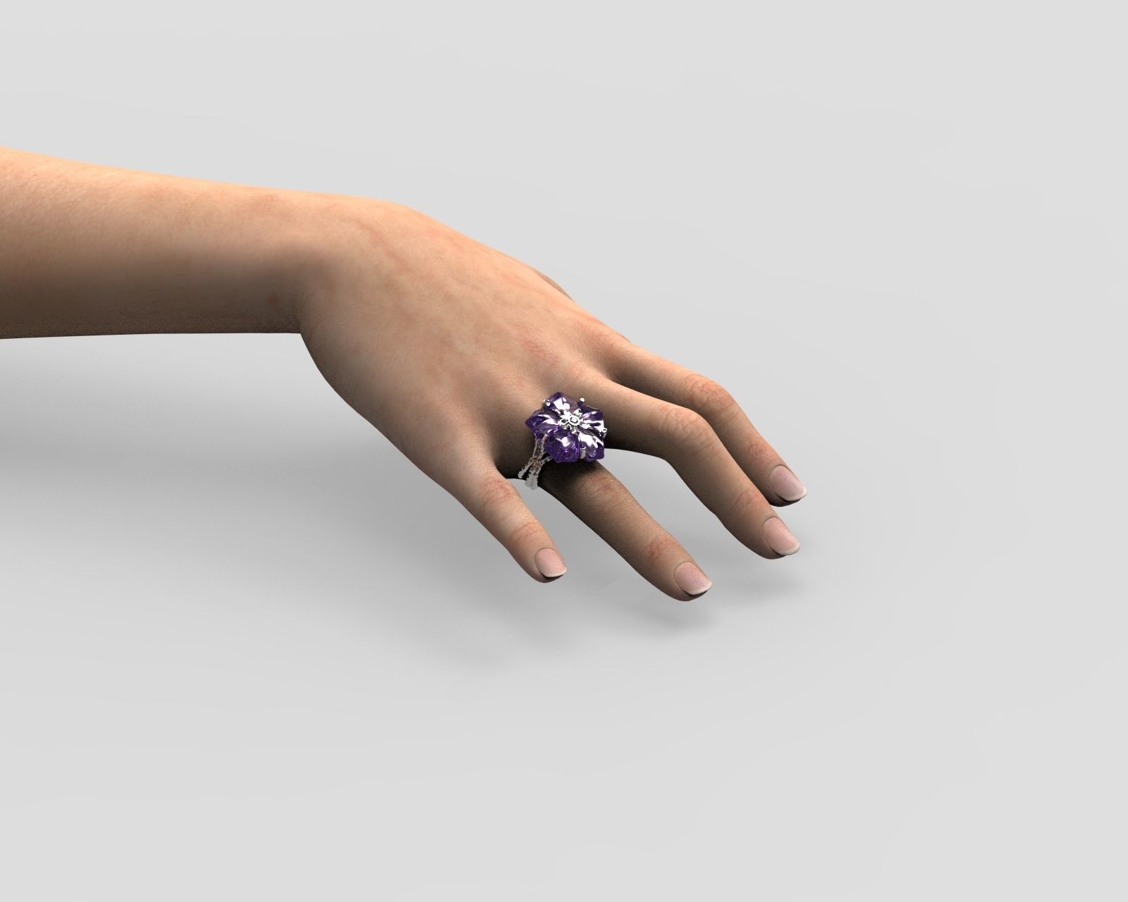 R 027 cocktail flower ring and tree texture shank 3D print model_1