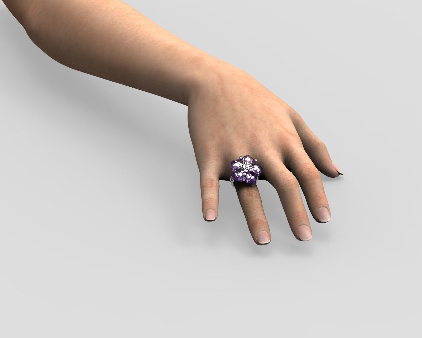 R 027 cocktail flower ring and tree texture shank 3D print model_2