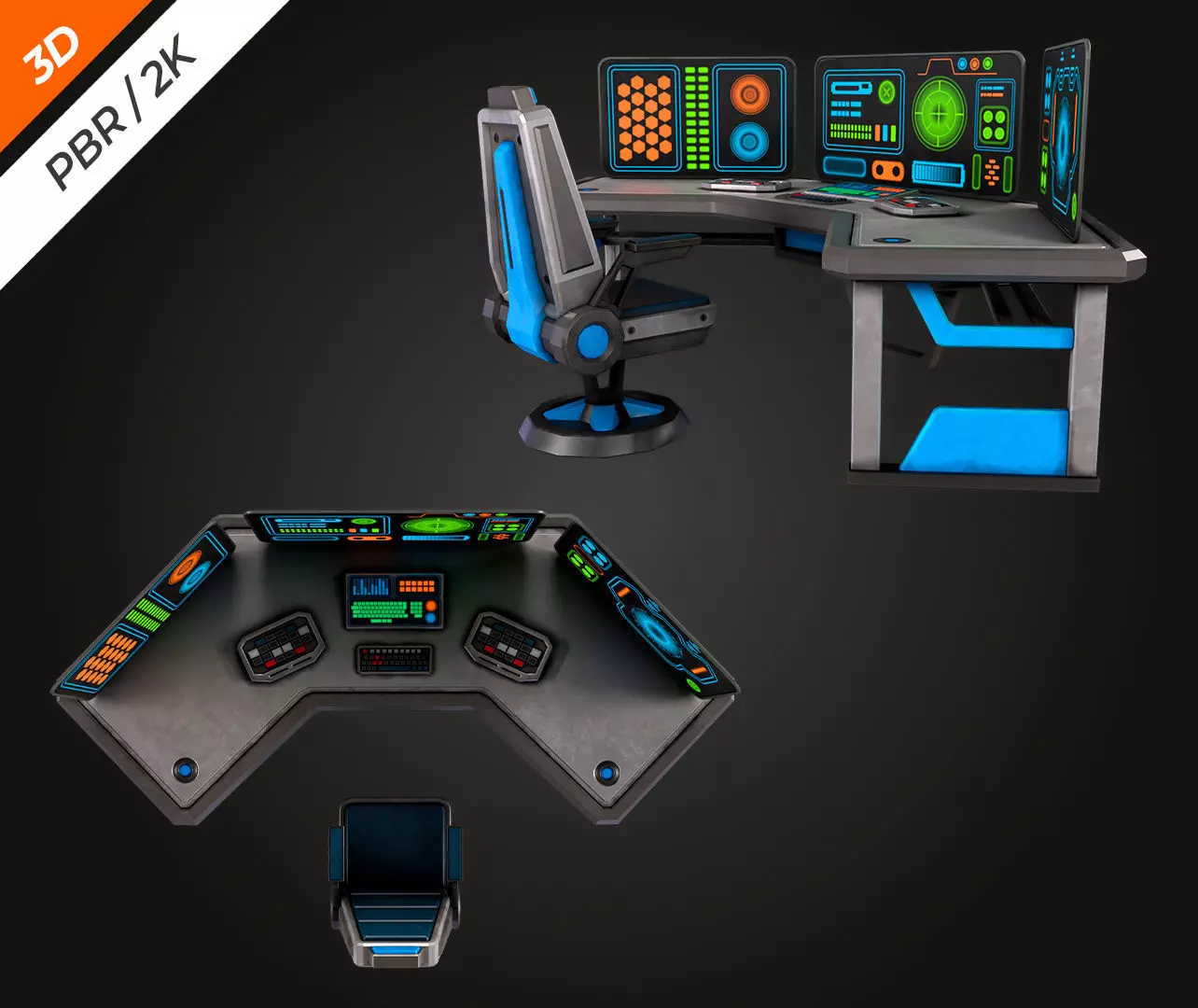 SCI-FI PC Desk Low-poly 3D model_7