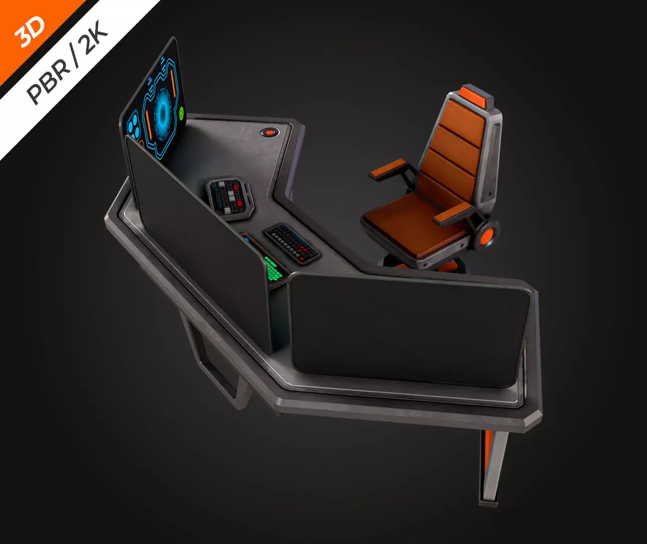 SCI-FI PC Desk Low-poly 3D model_12