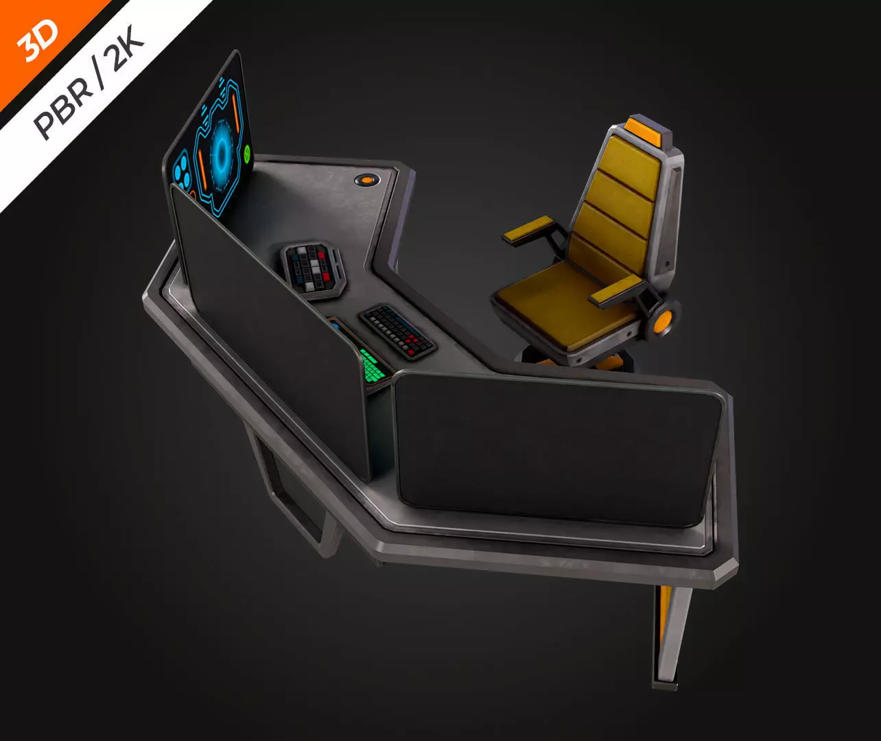 SCI-FI PC Desk Low-poly 3D model_10