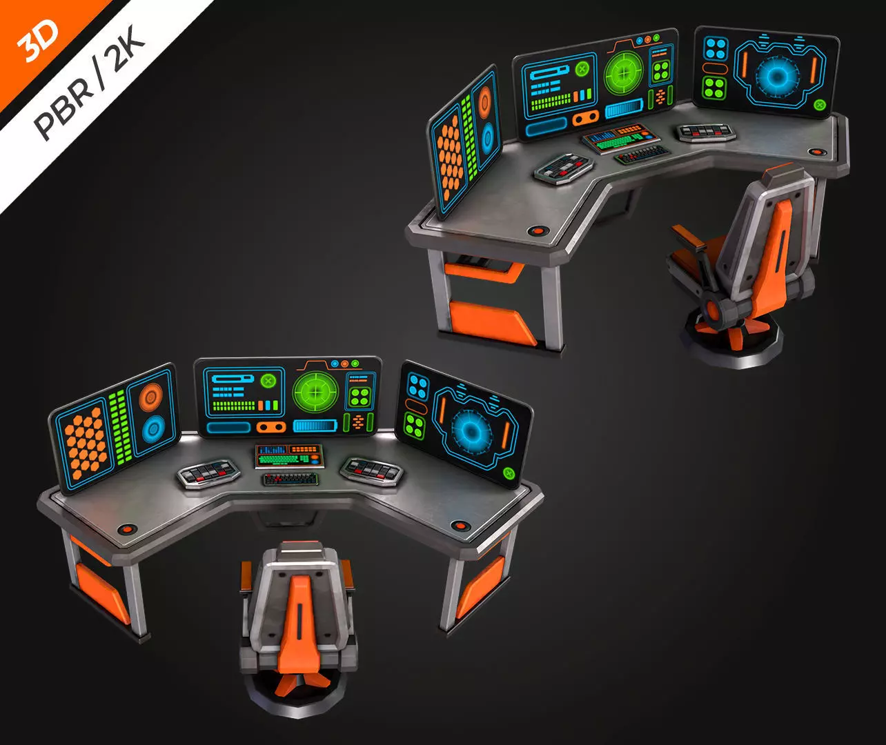 SCI-FI PC Desk Low-poly 3D model_3
