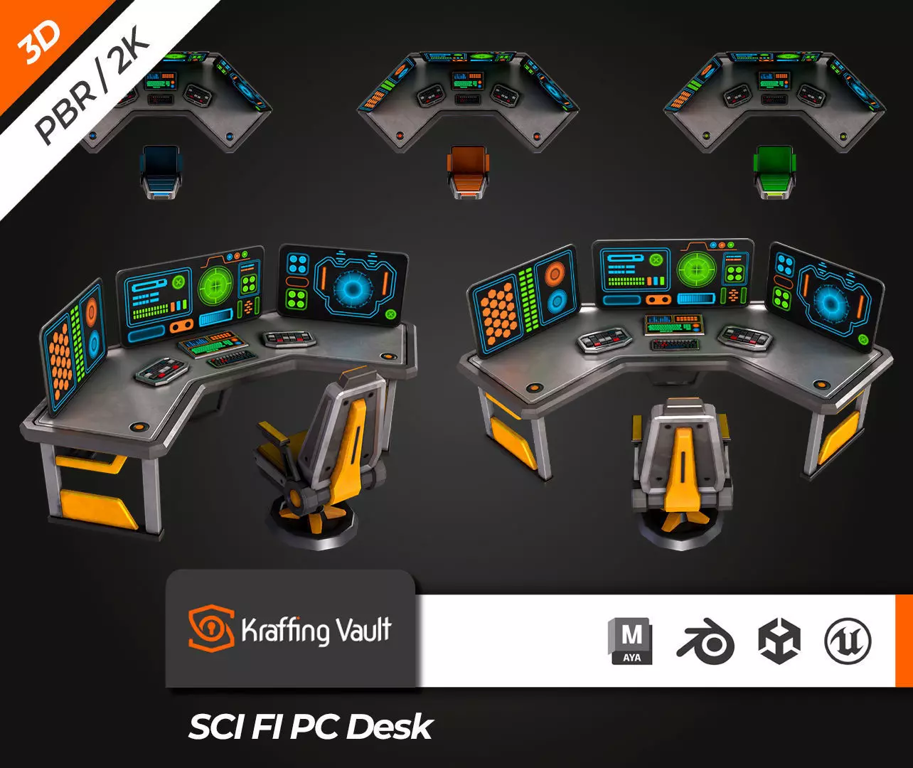 SCI-FI PC Desk Low-poly 3D model_0