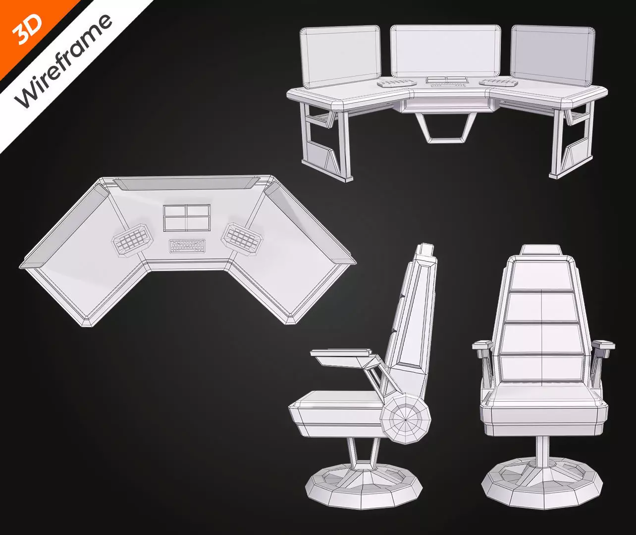 SCI-FI PC Desk Low-poly 3D model_13