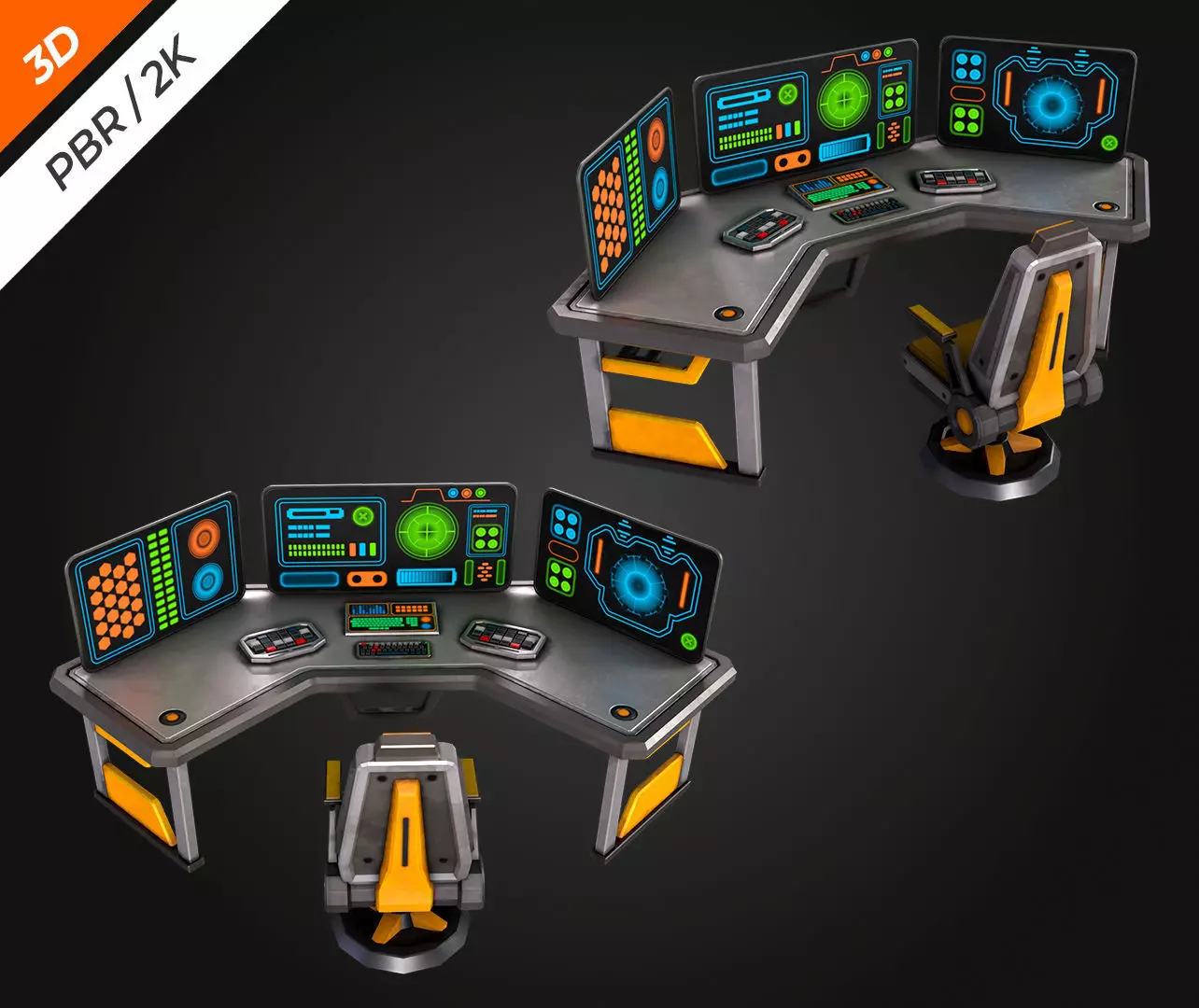 SCI-FI PC Desk Low-poly 3D model_2