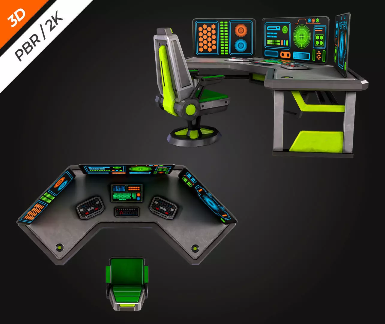 SCI-FI PC Desk Low-poly 3D model_9