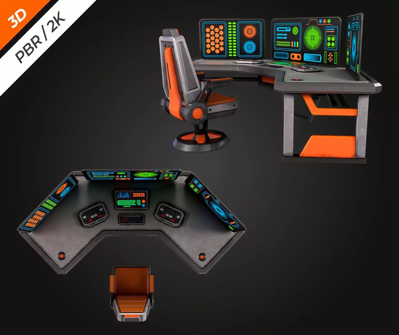 SCI-FI PC Desk Low-poly 3D model_8