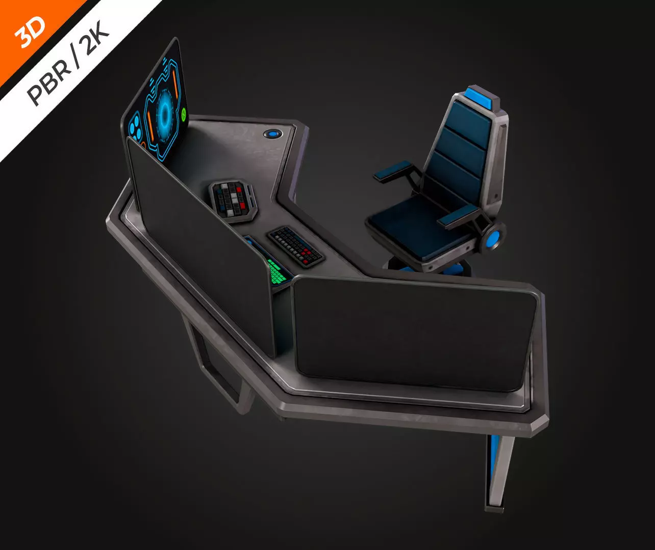 SCI-FI PC Desk Low-poly 3D model_11