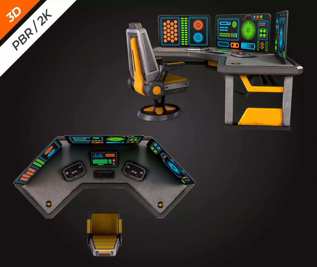 SCI-FI PC Desk Low-poly 3D model_6