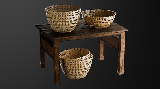 Basket and wooden table Game Assets item1 3D model